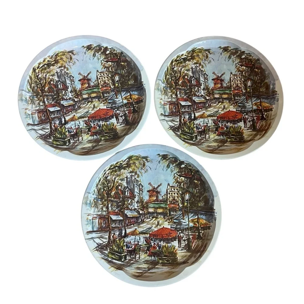 THREE Unused Daher 1971 Decorated Tray Moulin Rouge Paris France Made In England